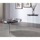 Acme - Noland Coffee Table 84915 Clear Glass & Gray High Gloss Finish