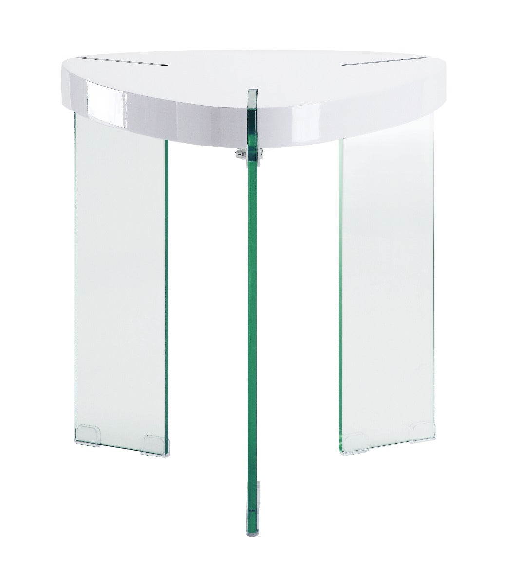Acme - Noland End Table 84922 Clear Glass & White High Gloss Finish