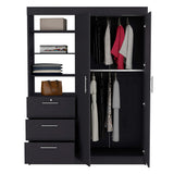 Kenya 3 Drawers Armoire, Double Door, 3-Tier Shelf -Black - sold by Home Elegance USA
