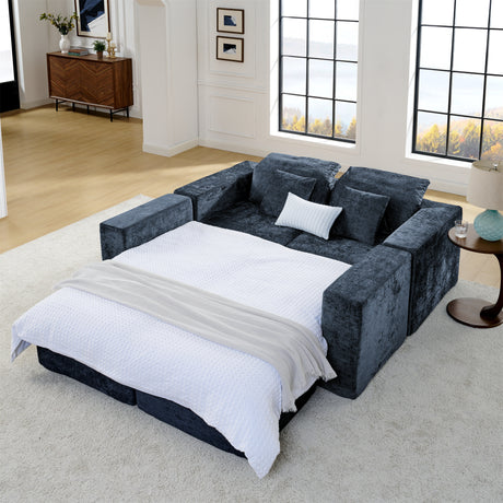 Modern U-Shaped 143' Cloud Sectional Couch with Comfy Chaise in Blue Chenille - sold by Home Elegance USA