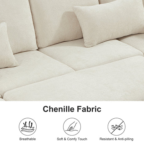 97 Inch L-Shaped Corner Sectional Sofa Couch with Seat and Storage Ottoman,Chenille Fabric Corner Couch with 7 Seats & 2 Pillows for Living Room, Beige - sold by Home Elegance USA