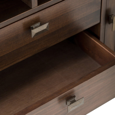 Artisan 72 inch Wide Solid Wood TV Stand in Natural Aged Brown For TVs up to 80 inches - sold by Home Elegance USA