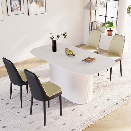 63 'medieval modern cream style MDF dining table and PU dining chair set 4. Assemble Desktop and black metal leg dining chair set, suitable for home&kitchen - sold by Home Elegance USA