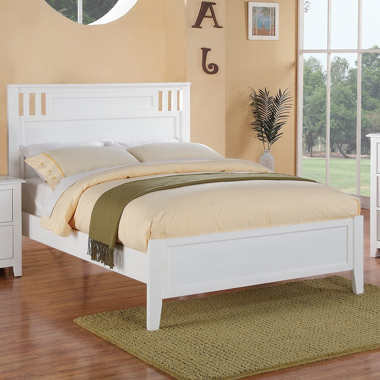 Simple Modern White Color 1pc Full Size Bed Bedroom Furniture Unique Design HB 1pc Bedframe Veneer