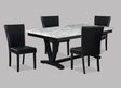White Faux Marble & Black Finish Dining Table Set Black Faux Leather Upholstered Chairs Nailhead Trim Polyurethane Fabric 5pc Set - sold by Home Elegance USA