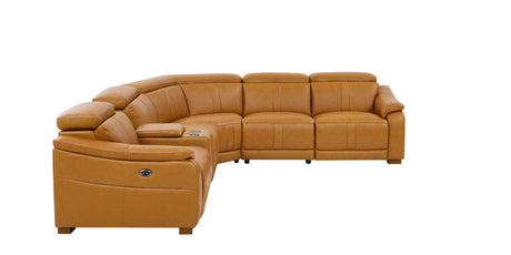 Leather Match Modular Sectional with Recliner Seat and Adjustable Headrest and Storage Console with Cup Holders - sold by Home Elegance USA