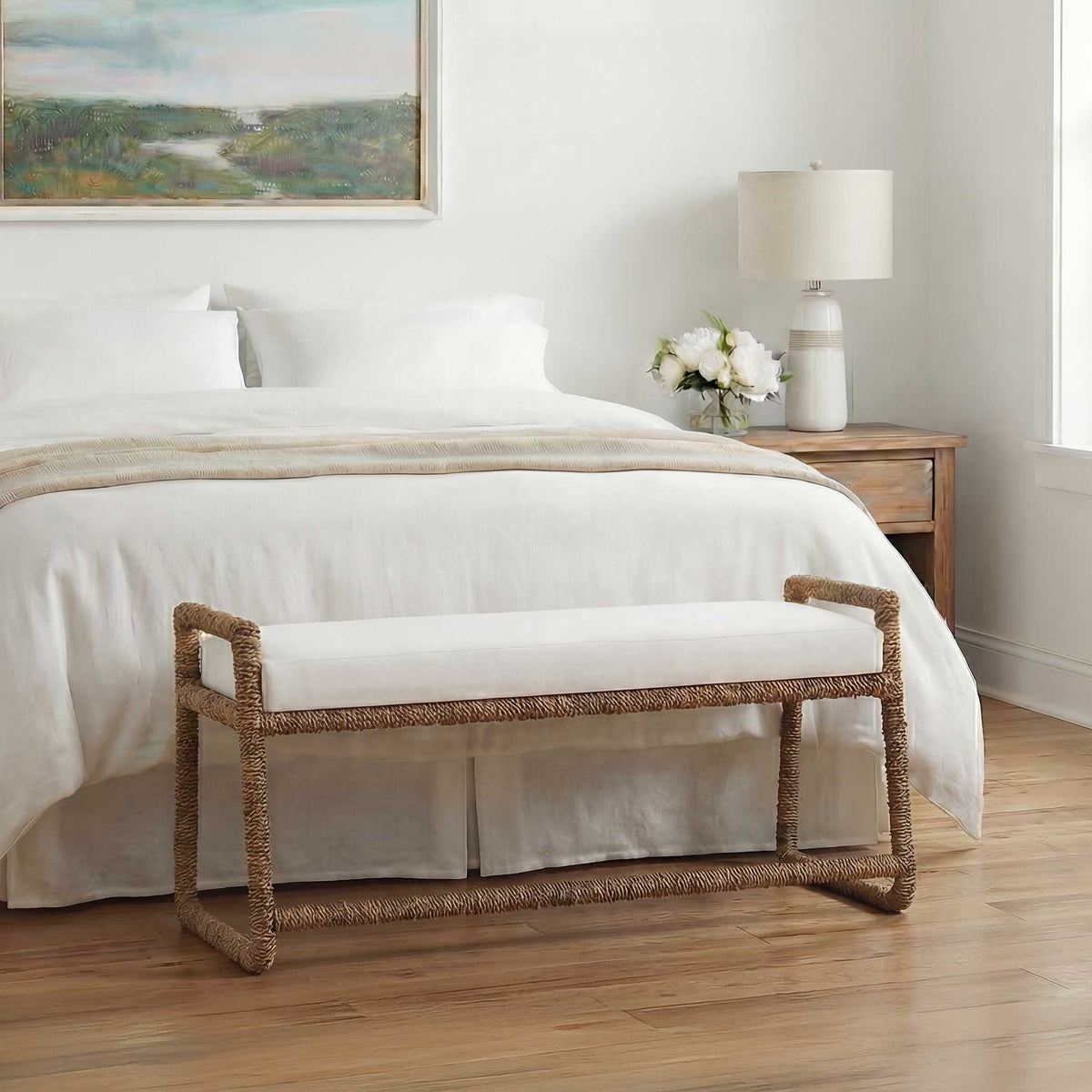 Araiza Fabric Bench Brown / White - White / Light Brown by Uttermost - View 2