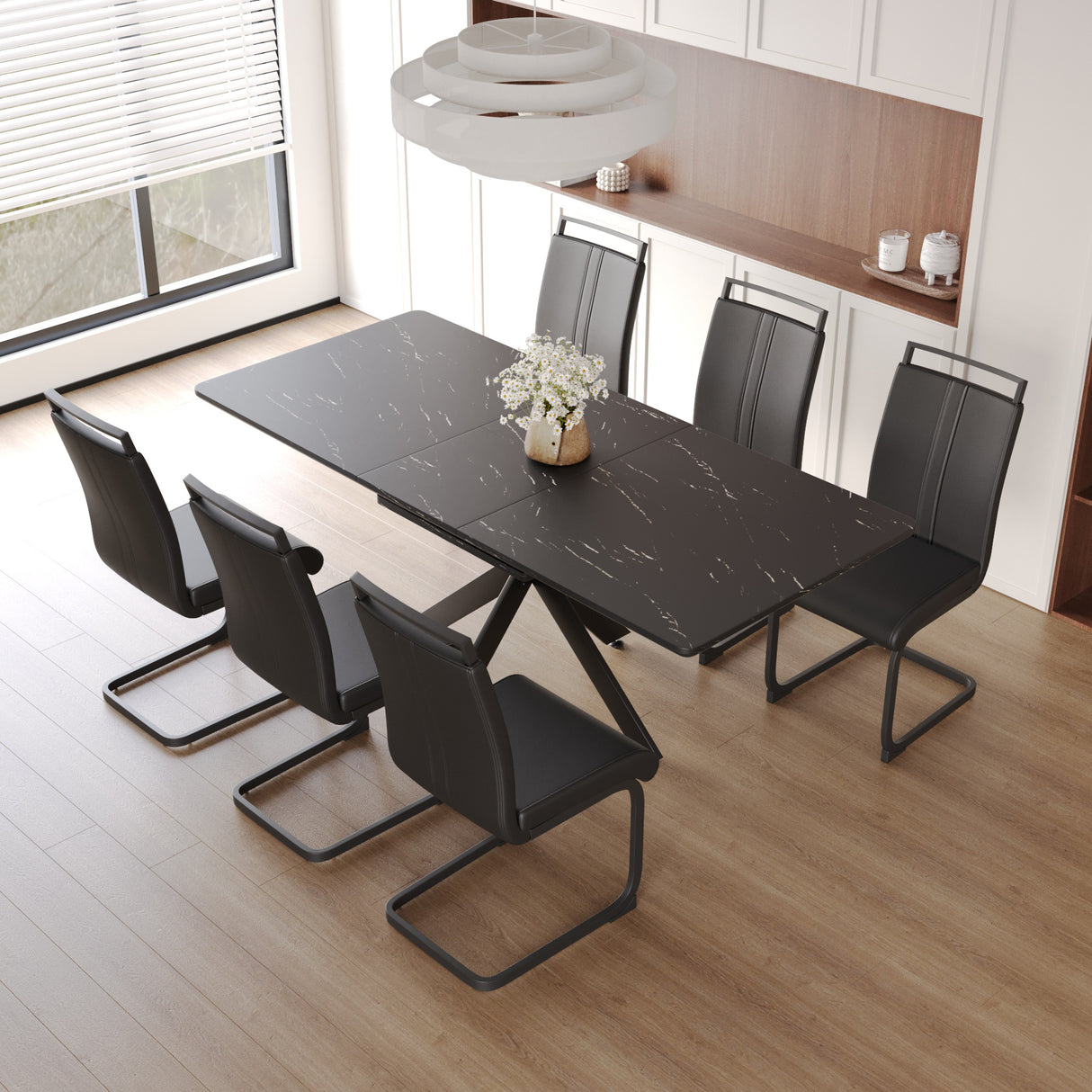 Juego de mesa de comedor extensible de 62,4' y 78,15' para 6-8 personas para comedor, silla de comedor sin brazos acolchada suave con tubo en forma de C y mesa de comedor muy grande, juego de mesa y sillas de cocina con patas de metal