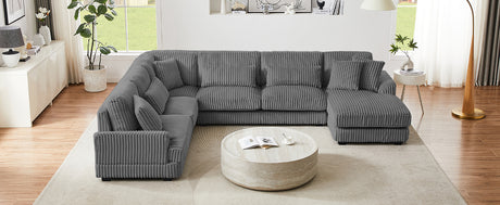Modern Oversized U-shaped Sectional Sofa with Chaise Lounge in Dark Gray Corduroy, 129' - sold by Home Elegance USA