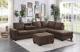 Modern Living Room 3-Piece Sectional Reversible Sofa Chaise Storage Ottoman Tufted Detail Brown Microfiber Upholstered Drop-Down Cup-holder Solid Wood Frame Furniture