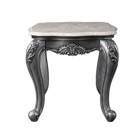 Acme - Ariadne End Table 85347 Marble Top & Platinum Finish