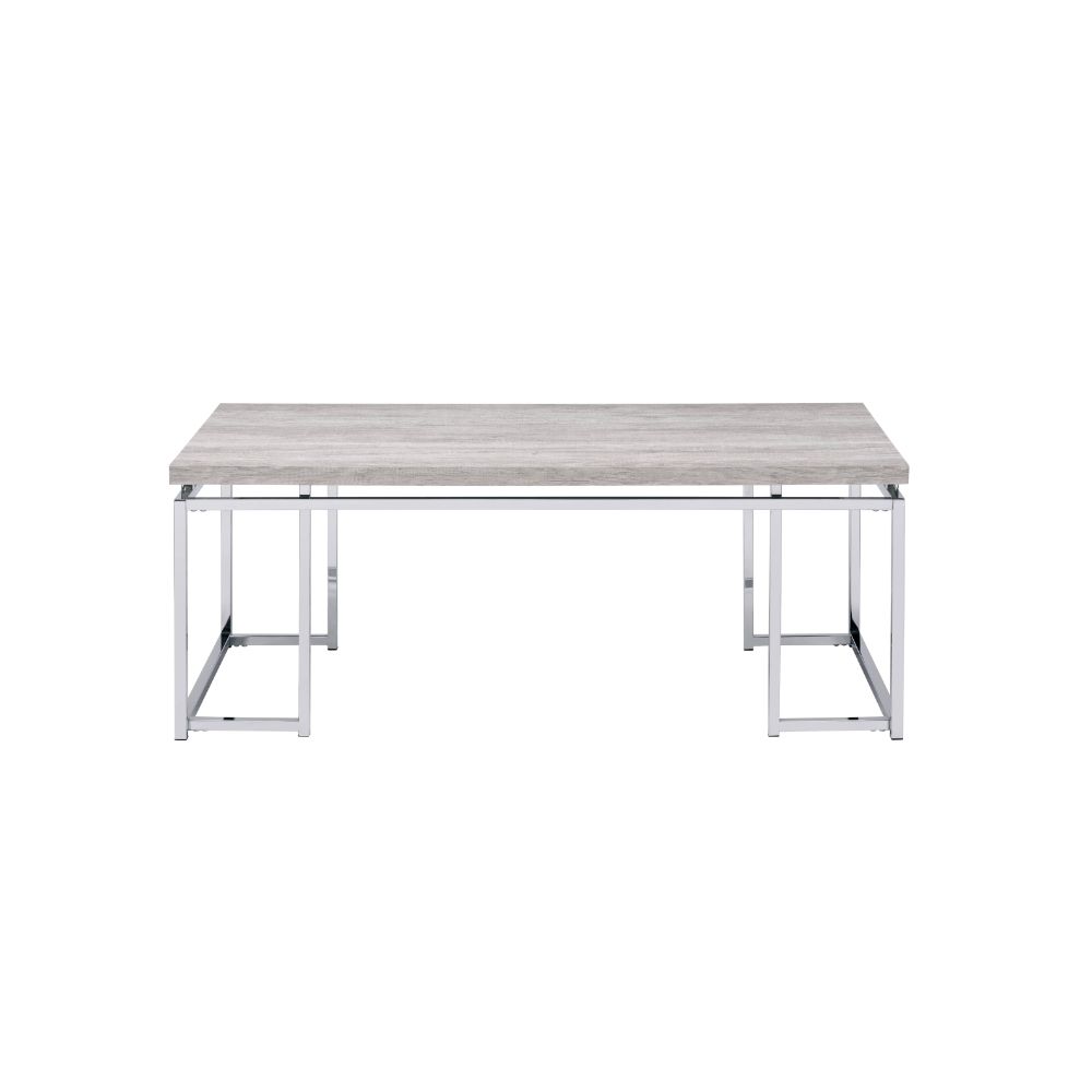 Acme - Chafik Coffee Table 85370 Natural Oak & Chrome Finish