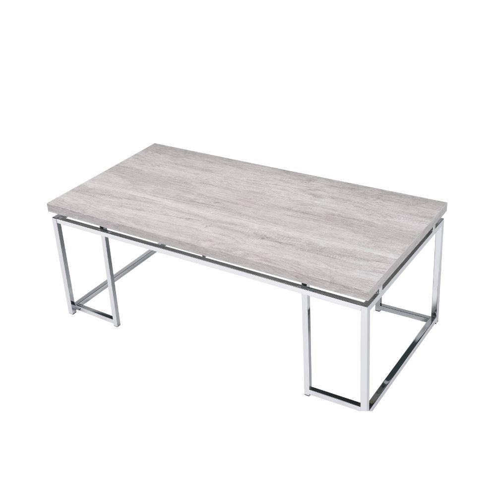 Acme - Chafik Coffee Table 85370 Natural Oak & Chrome Finish