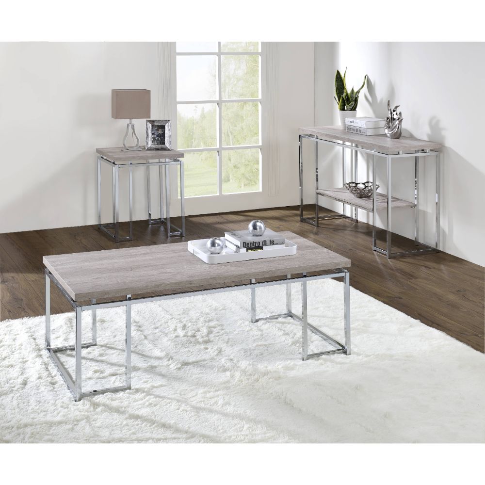 Acme - Chafik Coffee Table 85370 Natural Oak & Chrome Finish