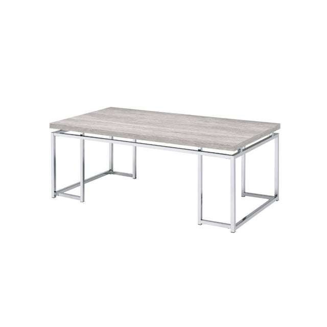 Acme - Chafik Coffee Table 85370 Natural Oak & Chrome Finish