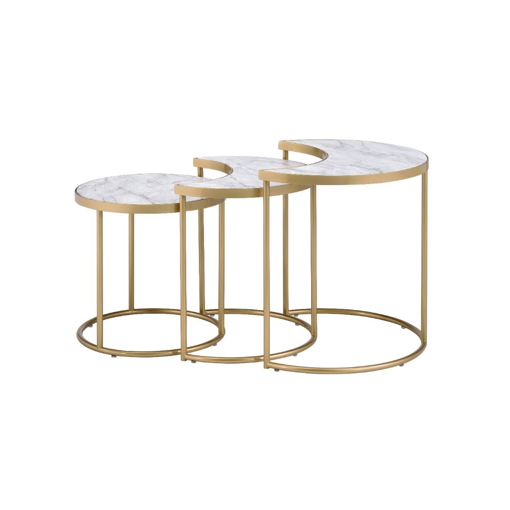 Anpay Nesting Table Set 85390 Faux Marble Top & Gold Finish | Acme - 85390 - Home Elegance USA - 2