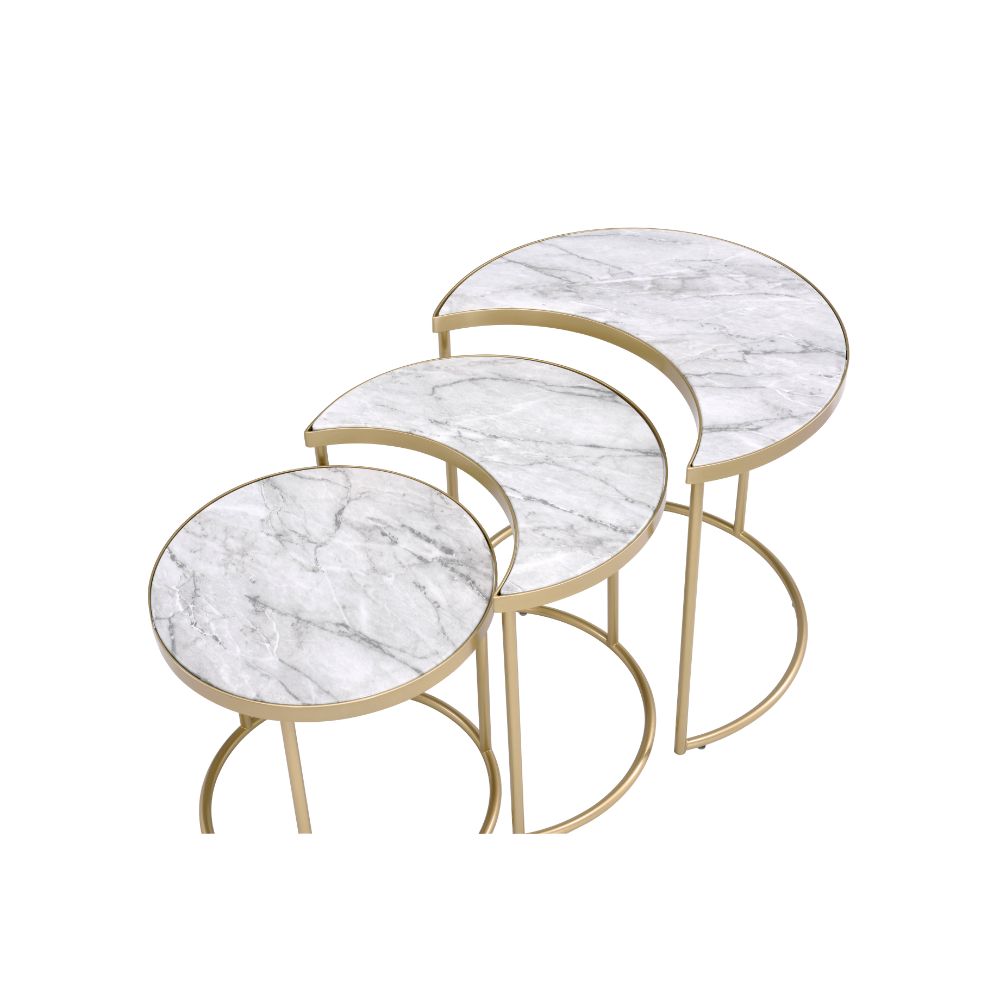 Anpay Nesting Table Set 85390 Faux Marble Top & Gold Finish | Acme - 85390 - Home Elegance USA - 3