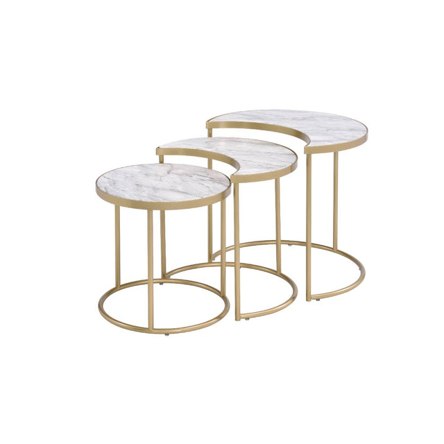 Anpay Nesting Table Set 85390 Faux Marble Top & Gold Finish | Acme - 85390 - Home Elegance USA - 1