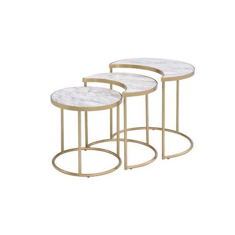 Acme - Anpay Nesting Table Set 85390 Faux Marble Top & Gold Finish
