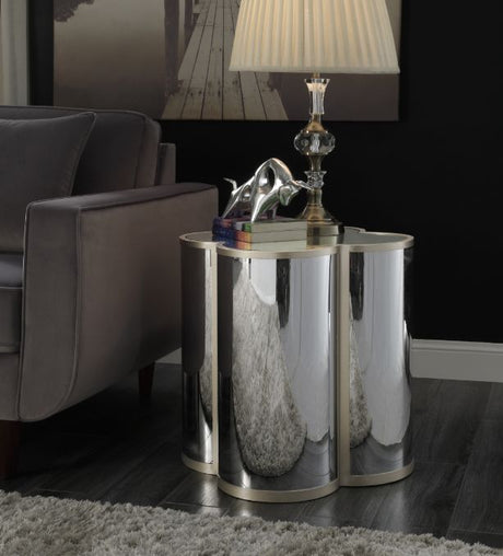 Acme - Clover End Table 85397 Silver & Champagne Finish