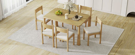 TREXM 7-Piece Retro Dining Table Set for 6, Wood Dining Table Set for 6 with Upholstered Chairs for kitchen & Dining Room (Natural Wood Wash) - sold by Home Elegance USA
