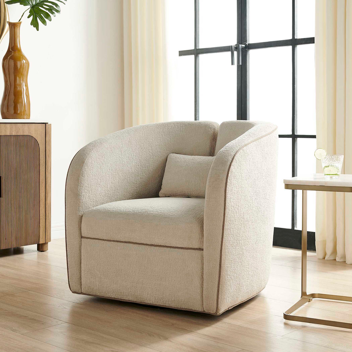 Vega Ecru Swivel Chair White - Beige by Uttermost - View 2