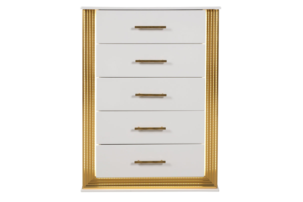Obsession Contemporary Style 5-Drawer Chest Made with Wood & Gold Finish same as B009P152666 (CA inventory)