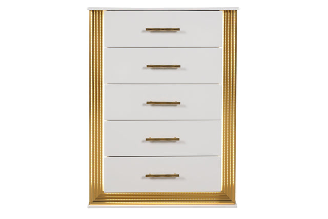 Obsession Contemporary Style 5-Drawer Chest Made with Wood & Gold Finish same as B009P152666 (CA inventory)