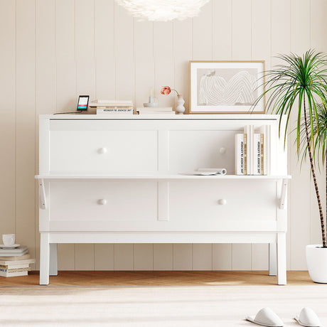Queen Size Murphy Bed with USB Port and removable Shelves on Each Side,White - Home Elegance USA
