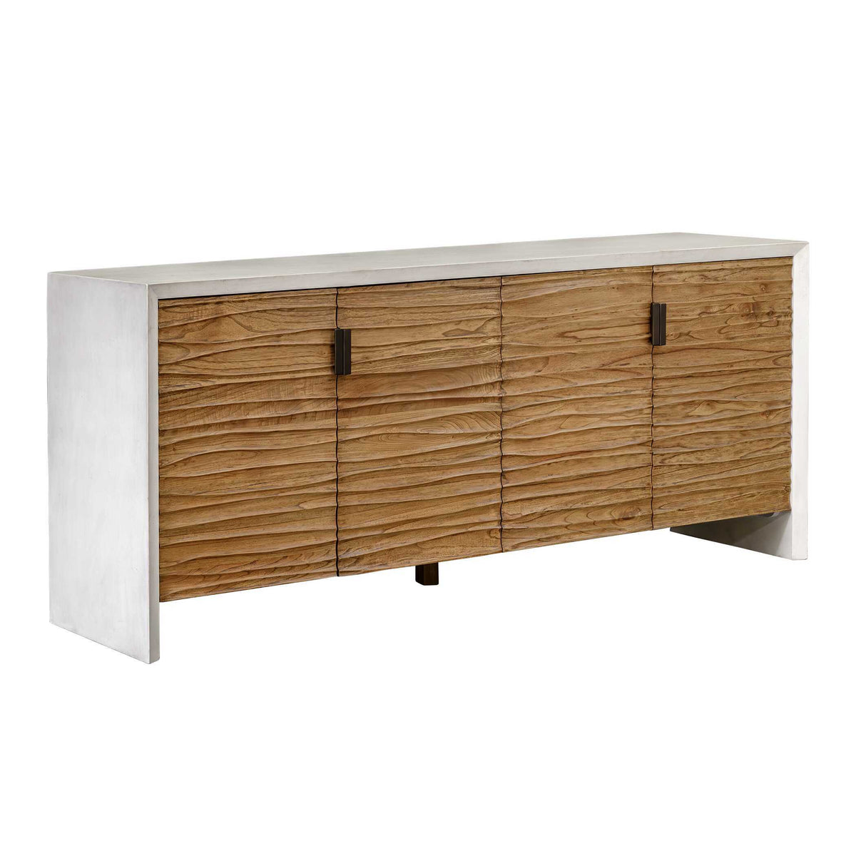 Brinson Carved Wood 4 Door Cabinet White / Woodtone - Light Brown / White by Uttermost - View 3