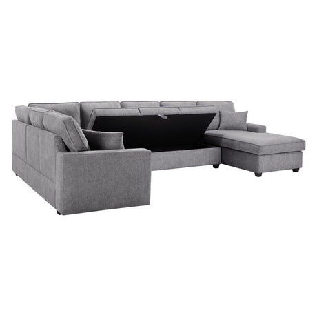 Samira 137'W Gray Chenille Sectional Sofa with Right-Facing Chaise, Underseat Storage, Throw Pillows - sold by Home Elegance USA