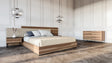 Eastern King Matteo Italian Modern Walnut & Fabric Bed + 2 Nightstands + Dresser Set