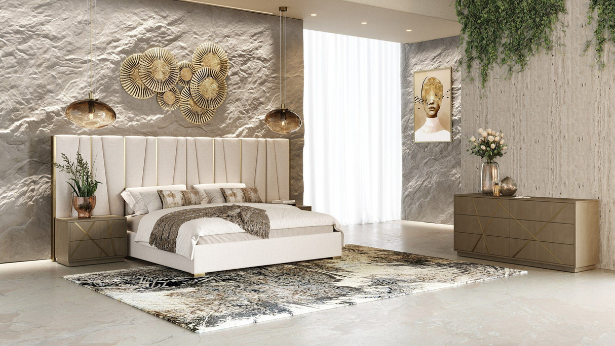 Nixa Modern Beige Velvet & Brushed Bronze 4-Piece Bedroom Set – VIG Furniture - Home Elegance USA