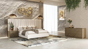 Nixa Modern Beige Velvet & Brushed Bronze 4-Piece Bedroom Set – VIG Furniture - sold by Home Elegance USA