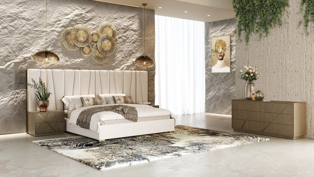 Nixa Modern Beige Velvet & Brushed Bronze 4-Piece Bedroom Set – VIG Furniture - Home Elegance USA