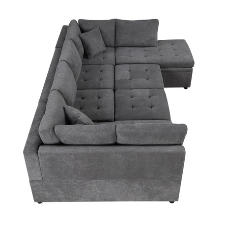 Oversized Sectional Sofa U-shaped Couch Pull-out Sofa Bed with Two Throw Pillows Gray Chenille 117.3' - sold by Home Elegance USA