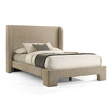 Eastern King Emilio - Modern Beige Fabric + Burlap + Walnut 4-Piece Bedroom Set