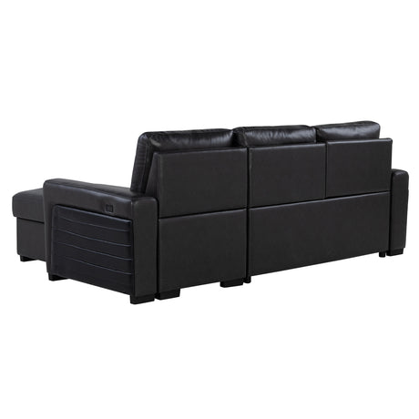 Montero Charcoal-Black Complete Sofabed with Pull-Out Bed, Wood Frame, Semi-Firm Seating, Drop-Down Table, USB and Cup Holders, Storage Chaise - sold by Home Elegance USA
