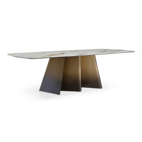 Clifford - Contemporary White Ceramic + Brushed Bronze Dining Table - View Image 1