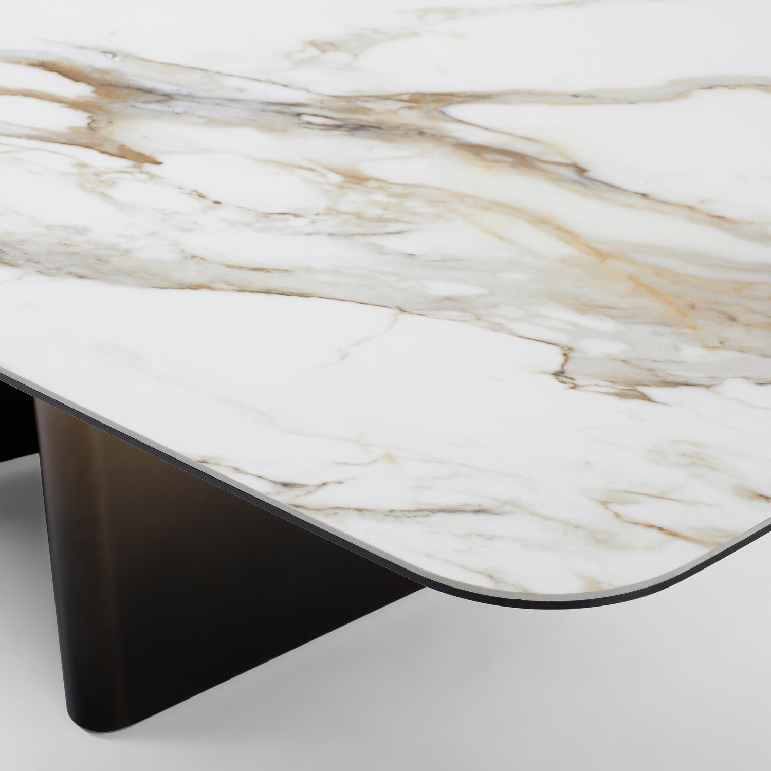 Clifford - Contemporary White Ceramic + Brushed Bronze Dining Table - View Image 1