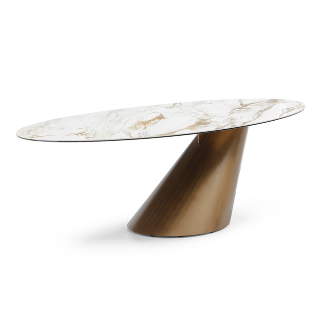 Gresham - Contemporary White Ceramic + Brushed Brass Dining Table - View Image 1