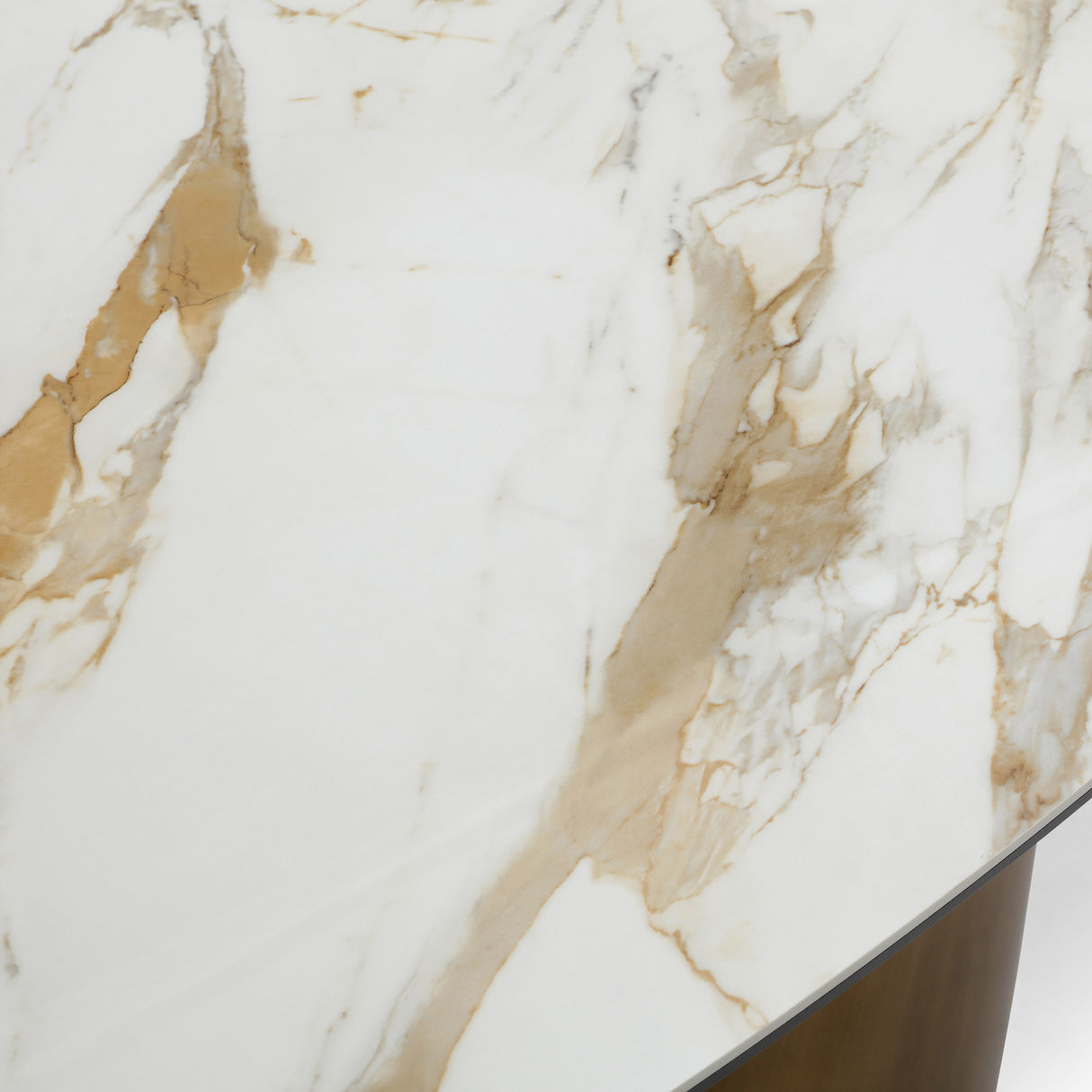 Gresham - Contemporary White Ceramic + Brushed Brass Dining Table - View Image 1