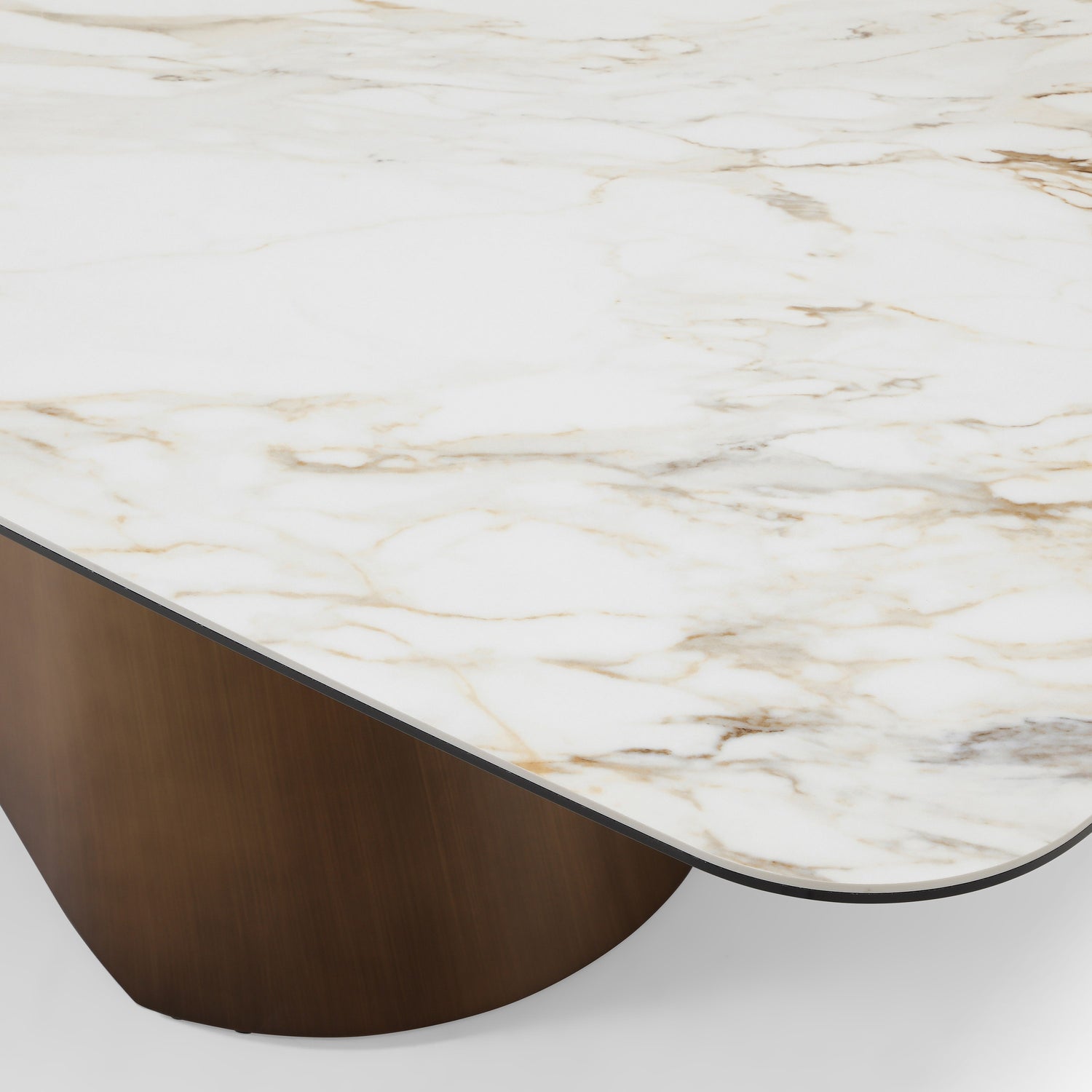 Chiswell - Contemporary White Ceramic + Brushed Brass Dining Table - View Image 1
