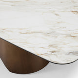 Chiswell - Contemporary White Ceramic + Brushed Brass Dining Table - View Image 1