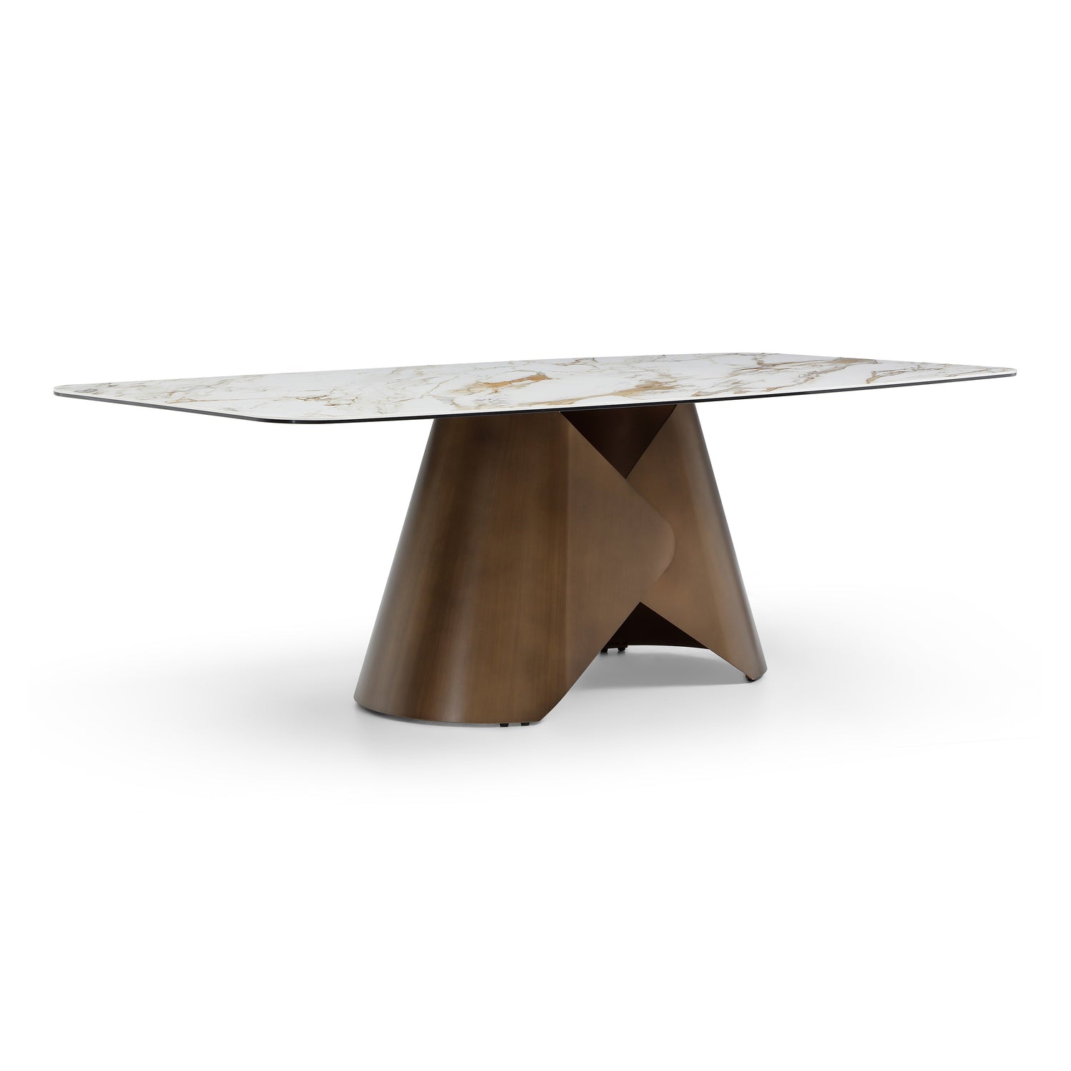 Chiswell - Contemporary White Ceramic + Brushed Brass Dining Table - View Image 1