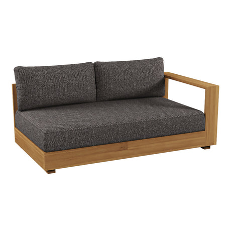 Santorini - Outdoor Grey Olefin Fabric + Natural Teak Sectional Sofa - View Image 1