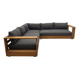 Santorini - Outdoor Grey Olefin Fabric + Natural Teak Sectional Sofa - View Image 1