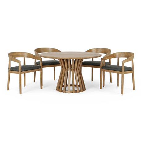 Sintra - Outdoor Grey + Eucalyptus Round Dining Table Set - View Image 1