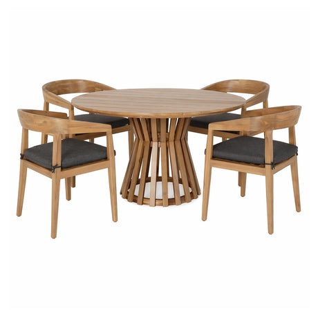 Sintra - Outdoor Grey + Eucalyptus Round Dining Table Set - View Image 1
