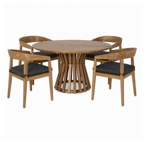 Sintra - Outdoor Grey + Eucalyptus Round Dining Table Set - View Image 1